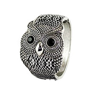 Owl Hinged Cuff Bracelet - Black and White